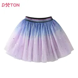 Skirts DXTON Baby Girls Mini SKirt Tulle Four Season Toddler Gradient Blingbling Kids Tutu Skirt Mesh Children Performance Clothes Y240522