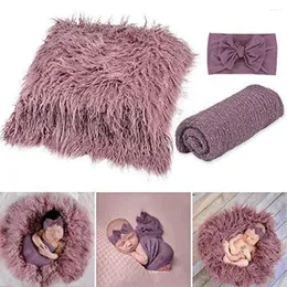 Blankets 3pcs Boys Girls Baby Po Props Set Easy Clean Soft Warm Shower Gift Stretch Born Pography Mat DIY Headband Washable