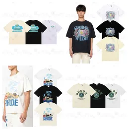 Erkek T Shirt Tasarımcı Rhude T Shirt Moda Giyim Tees Tişörtleri 2023 Yaz Yeni Rhude High Street Hindistan cevizi Ağacı Mektubu Baskı Gevşek Çok Yönlü Tshirt Erkekler Tops CO 5R2U