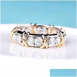 Pierścionki ślubne projektant mody Ring Engagement dla kobiet luksusowa biżuteria 925 Sterling Sier Rose Gold Cross Diamond Jewel Designers Dro otixd