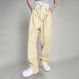 Women's Pants Striped Casual Minimalist Straight For Women High Waist Patchwork Zipper Irregualr Hem Trouser Female Fashion