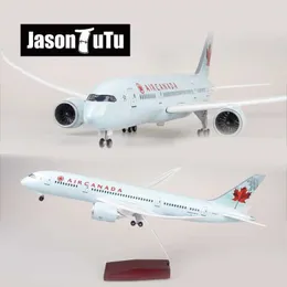 Мод самолета Jason Tutu 43 -см Air Canada Boeing B787 Модель самолета 1/160 Шкала Diecast Lecast Light Light и колесная самолета y240522