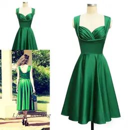 Vintage 1950's Elegance Emerald Green Cocktail Dress High Quality Real Photo Tea Length Short Party Prom and Homecoming Dress 319E