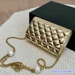 Pearl Chain Women Woc Designer Bag Shoulder Bags Vintage Crossbody Coin Purse Leather Diamond Check Luxury Underarm Bag Zipper Vanity Case Handbag Key Pouch 19CM