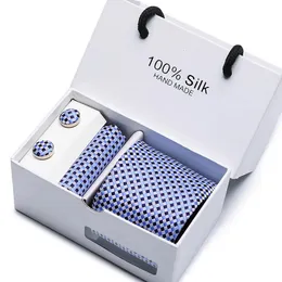 Hochwertige Seide Jacquard Krawatte Taschenquadrate Set Krawatte Geschenkbox Sky Blue Männer Anzug Accessoires Solid Fit Business Hochzeitsgeschenk 240522