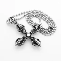 Pendant Necklaces Engraved Hollow Cross Vajra Pestle Necklace For Men Women