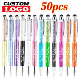 50Pens Crystal Metal Perpance Pen Fashion Touch Touch touch لكتابة هدية مدرسة القرطاسية الحرة مخصصة 240522