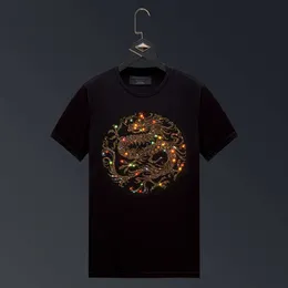 Tシャツメンズ半袖ファッションブランドINS夏の中国スタイルホットダイヤモンドドラゴンTシャツラウンドネックスキンフレンドリーナショナルファッション服