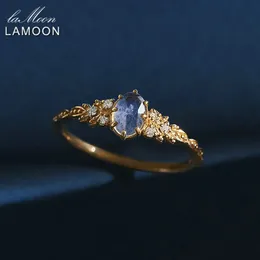 Lamoon natürlicher Edelsteinring für Frauen Labradorit Cordierit 925 Sterling Silber Blue Stone Ring Gold plattiert feinen Schmuck Bijou 240509