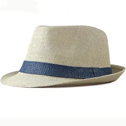 HT2378 Sommer Frauen Männer Fedoras Strohhut Kurzer Brim Trilby Panama Hats Strand Sonne für atmungsaktive Fedora 240515