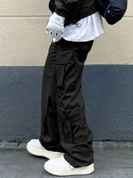 Mens Solid Black Oversized Cargo Pants With Multi Flap