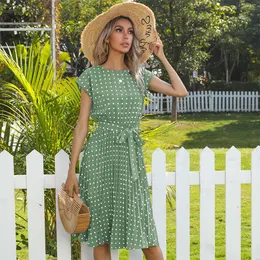 Summer Hot Selling Women Casual Abites Designer Gonna a metà lunghezza a metà manica corta Giallo blu verde rosa verde rosa pizzo in pizzo a pois a pois B6E 2DD