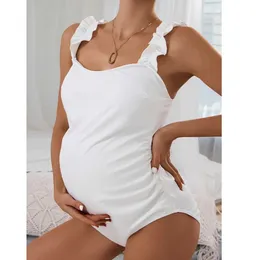 Maternidade Swimwears Awears Novo verão sólido branco grávida gestante feminino babados strap maternity
