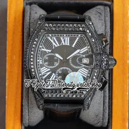 TWF TORTUE XL TW62020X6 MENS Watch Japan Miyota Quarz Chronographen PVD Steel Diamonds Black Roman Dial Iced Diamond Case Leder St. 2212