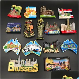 Kühlschrankmagnete National Tourist Souvenir Hungary Dubai Thailand Polen Ägypten Italien Australien Deutschland Spanien Belgien Harz Kühlschrank Dhxqr