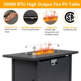 ZK20 43-дюймовая пожарная таблица 50000 BTU газовый камин с черным вулканическим камнем черным