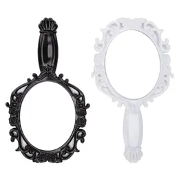 Retro Antique Cosmetic Flat Handle Beauty Vintage Round Makeup Mirrors White