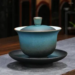 Tee -Sets Vintage Gaiwan für Tee -Töpferei Tureen mit Deckelgrün -Zeremonie Set Kaffeetassen Schalen Chawan 150ml