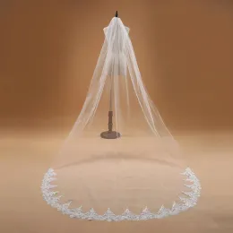 VOILE MARIAGEL 3M ONE LACE LACE borda branca Catedral de marfim de casamento Véu longo Véu de noiva barato Acessórios de casamento