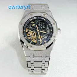 AP Iconic Wrist Watch Mens Royal Oak Serie 15407BC Platin Frost Gold Hollow Out Uhr Freizeit Sportsport Doppelpendel Mechanische Uhr