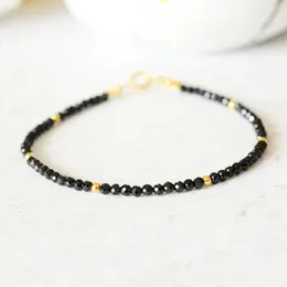 Lii Ji Unique Natural Stone Black Spinel 2-3mm Faceted Beads 925 Sterling Silver Beads Clasp Fine Bracelet 7-8 240522