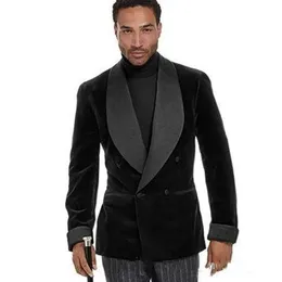 Velvet Groom Tuxedos Black Men Wedding Tuxedos Double-Breasted Popular Men Blazer Party Suitカスタムメイドジャケットパンツ2039
