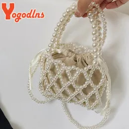 Yogodlns Mini Pearl Bag Women Women Base Bag Pearl Woven Crossbody Hand Bags Coin Wallet Ladies Ladies Counter Counter Facs 240522