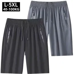 Masculino plus size de verão gelo de seda de seda fria calça curta Sorto de moletom esporte casual alongamento masculino fino solto shorts quickdry 240508