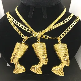 Halskette afrikanische alte ägyptische Königin Nefertiti Anhänger für Frauen Hip Hop Männer Goldfarbe Schmuckzubehör große Größe 240522