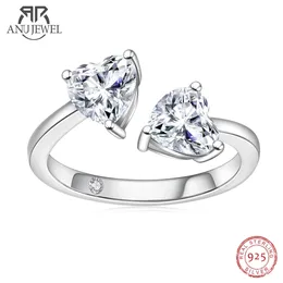 Anujewel 2 Carat D Color Heart Anti-Stress Кольцо 925 Серебряное серебро серебро два камня Свадебное свадебное кольцо 240509