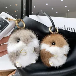 Anahtarlıklar Landards 8cm Sevimli Mini Hamster Kolye Çocuklar İçin Lüks Gerçek Mink Kürk Bebek Oyuncak Çanta Araba Anahtar Kilit Dekorasyon Q240521