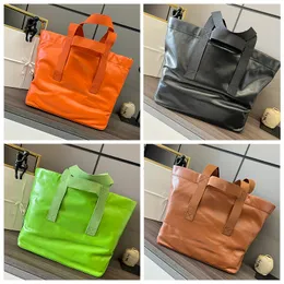 Fold Shopper letter logo large-capacity paper pattern cow leather tote bag one-shoulder handbag regular men and women with the same couple orange.