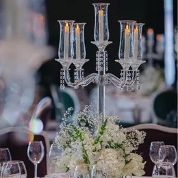 Centrum ślubne 5 ramię Crystal Glass Candelabra na ślub ślubne Centerpieces Użyj romantycznych wysokich kryształowych kandelabra