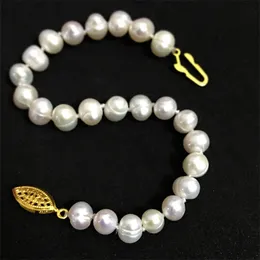 أنيقة المياه العذبة الأنيقة لؤلؤة بيضاء طبيعية 7-88-9MM أساور جميلة للنساء المجوهرات الهدايا 7.5inch B1521 240522