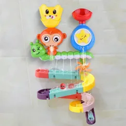 Toys da bagno Baby Baby Bath Monkey Assembly Assembly Traccia Giochi d'acqua per bambini e giocattoli in plastica da bagno rotante spray per il bagno D240522