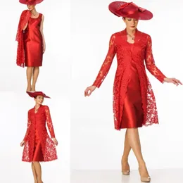 Rote Mutter der Brautkleider mit langen Ärmeln Spitzen Jacke Plus Größe Abendkleider billige Hochzeits Gast formelles Kleid 201d