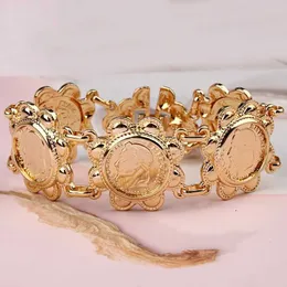 Bangle New Arrival French Coin Gold Plated Napoleon Figure Commemorative Bangle for Women Flower Cuff s Q240522