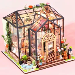 DIY Miniature House Kit 3D Garden Model Building With LED Light Decor Hand Miniature Dollhouse Material Montering Present till barn 240518