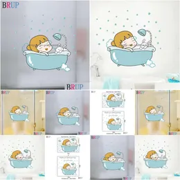 ملصقات الجدار Lovley Girl Bathroom Decoration Kids Bathtub Home Decor Art PVC Down Room Scals Baby Watering Sticker Dro Dhz2