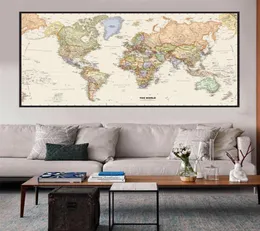 Światowa mapa polityczna Retro Canvas malowanie 5 rozmiarów Vintage Wall Art Poster Classroom Dekoracja domu Dekoracja dzieci