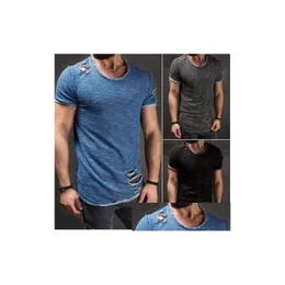 T-shirt maschile maschi strappato slim muscolo o-scollo morto morto tee top camicia a maniche corta casual sfilacciate olegani a goccia 4xl