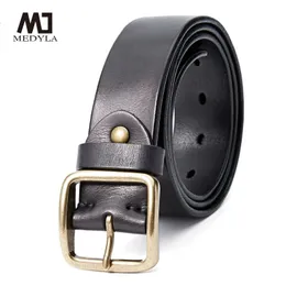 Medyla Herren hoher Qualität True Belt Luxus Designergürtel Kupferschnallgürtel Mens Denim Jeans MD21403 240508