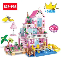 Block Friends City House Home Summer Seaside Seaside Filla Block مجموعة DIY Toys Childrens and Girls Hishavic Gift H240523 3JLF