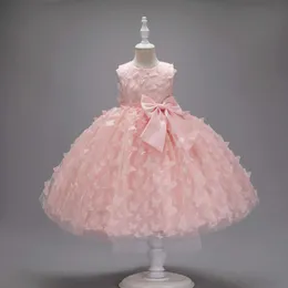 Novo vestido de menina de flor para casamento tule tule aplique com borboleta com mangas de princesa com mangas de princesa para festa de aniversário Modelo Vestidos de pista l2405