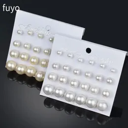 Fuyo 12 par White Simulated Pearl Earrings Set for Women Jewelry on Ear Ball Stud Kit Bijouteria Brincos Bijoux 240511