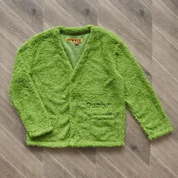 Настоящие фотографии Coats Green Cardigan, вышитые мужской и женской курткой V-образного выреза