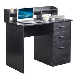 ZK20 110*50*95cm Particleboard Paste Triamine Desktop Storage Layer Three Drawers Computer Desk Black Wood Grain
