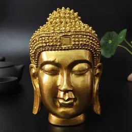 Golden Buda Head estátua Decorações de parede Sakyamuni Tathagata Sculpture Resin Crafts Ornament Studies 240521