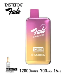 Tastefog Fade Digital Box Vape 12000 Puffs Электронные сигареты Новая с 1,9 дюйма красочного экрана 2% одноразовый вейп 16 мл 700 мАч 10 ароматов в запасе оптом