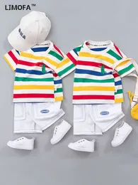 Ljmofa sommar söt tecknad dinosaurie mode barn t-shirt+shorts småbarn baby pojkar flickor kläder set nya barn träningsdräkter d430 l2405